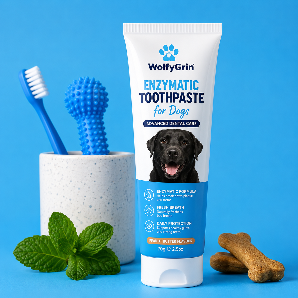 WolfyGrin Enzymatic Toothpaste for Dogs – Plaque & Tartar, Peanut Butter, 70g