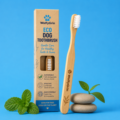 WolfyGrin Eco Dog Toothbrush – Bamboo, Biodegradable, Soft Bristles, All Breeds